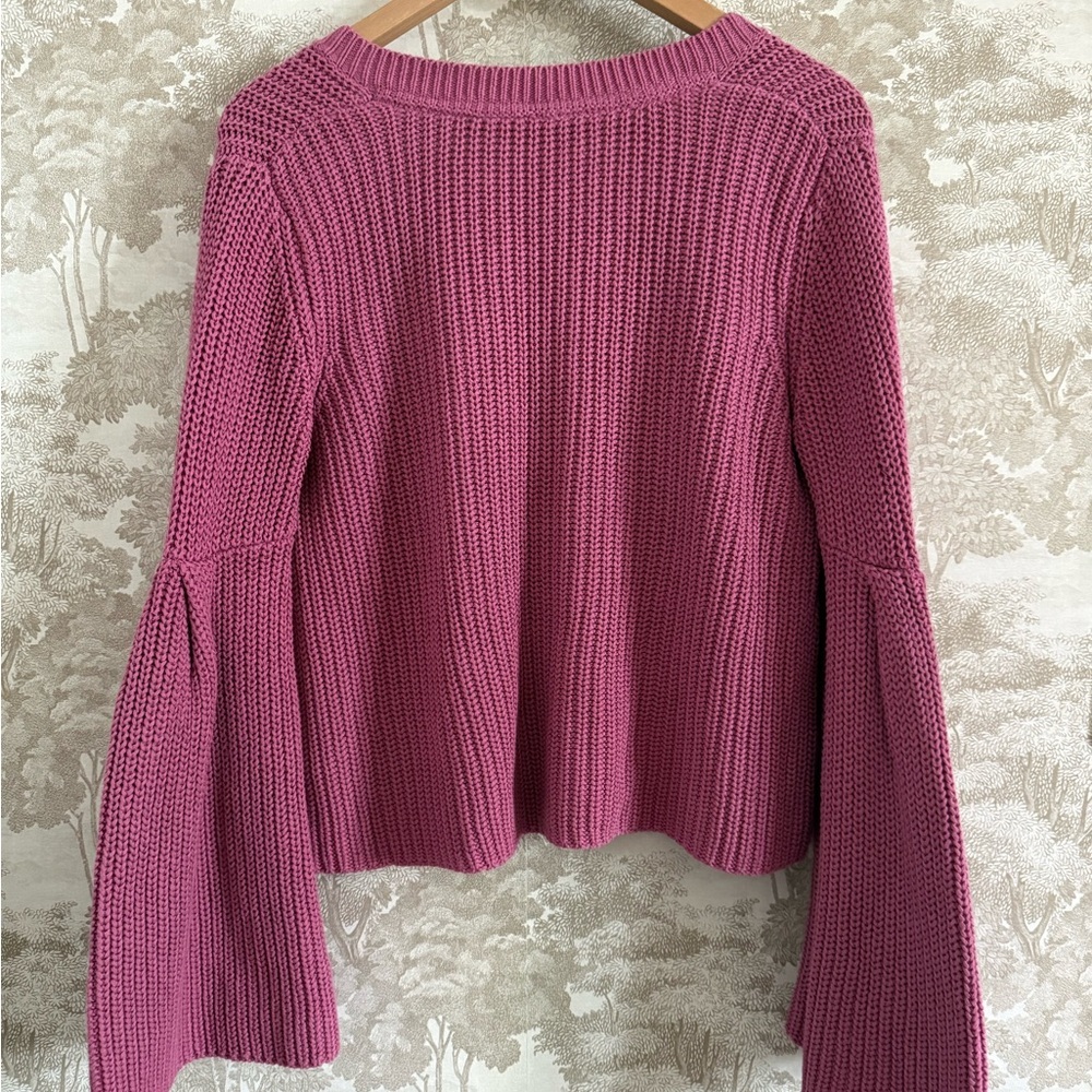 Free People Rose Pink V-Neck Bell Sleeve Sweater - Picture 10 of 10